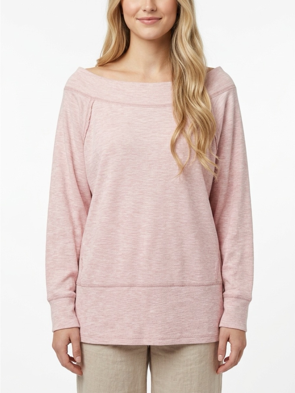 We The Free Dolman Tunic Top Wide Neck Slub Knit Light Pink Size Medium